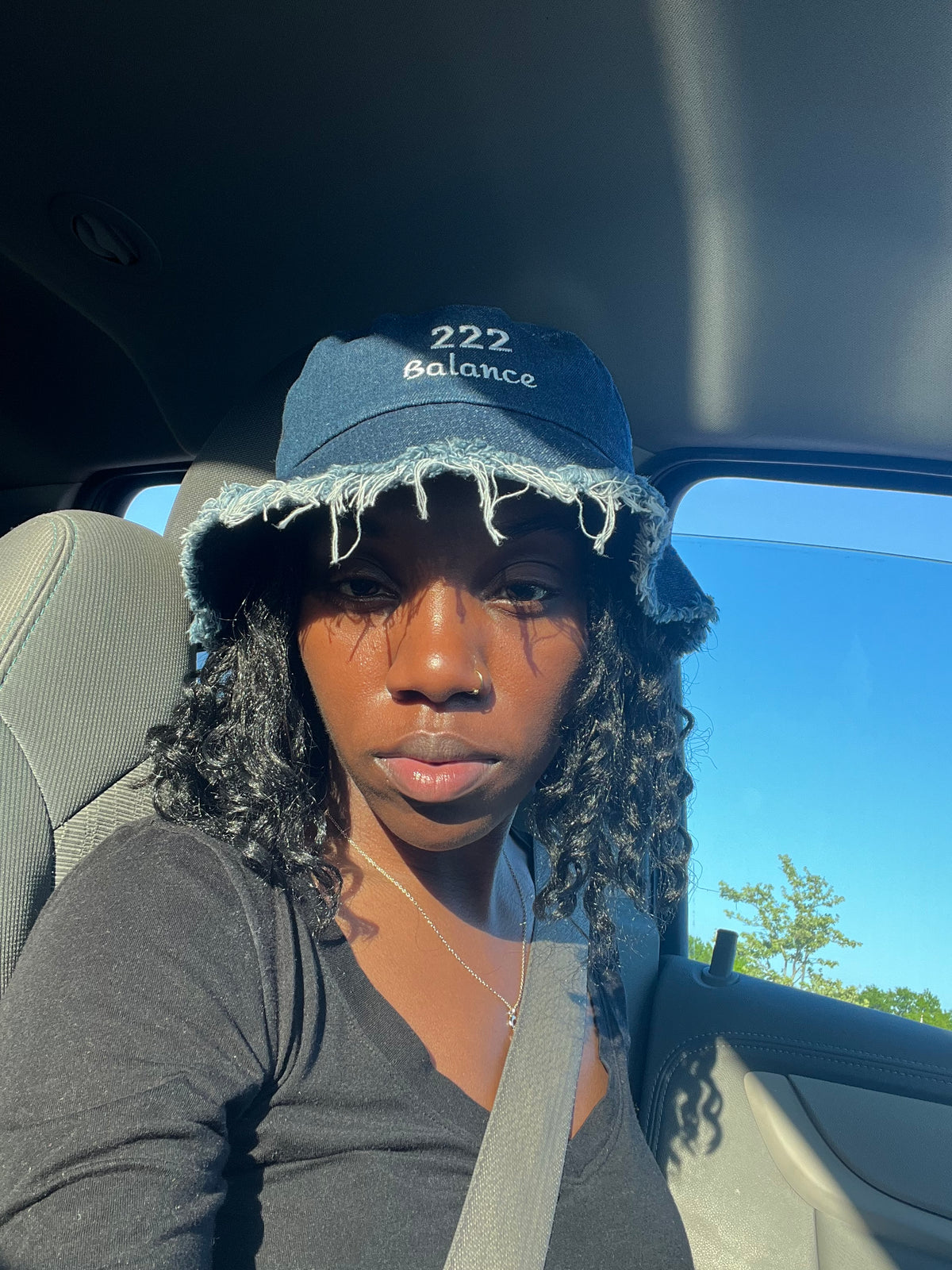 Angel Number Distressed denim bucket hat